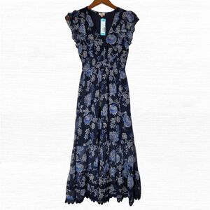NWT Dizzy Lizzy Womens Small Summer Floral Boho Chic Midi Sundress Indigo